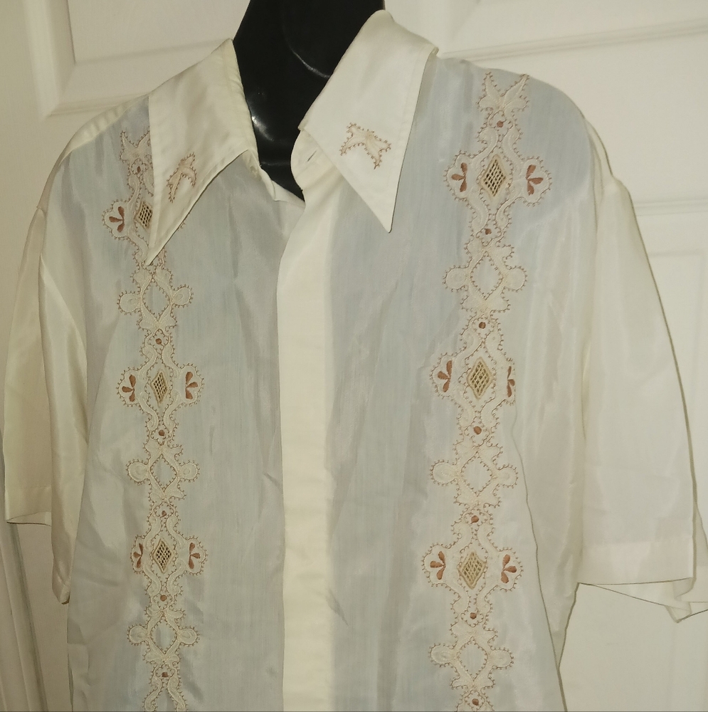Filipino Barong Vintage Men's Traditional Casual Shirt Size XL